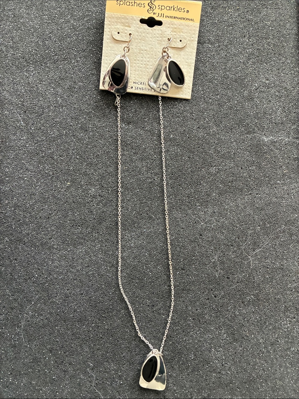 Silver Necklace and Earring Set with Black Accents
